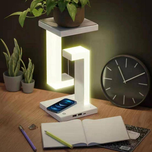 Suspended LED Desk Lamp: Anti-Gravity Touch Control, Infinite Dimming, and Wireless Phone Charging (Type C)